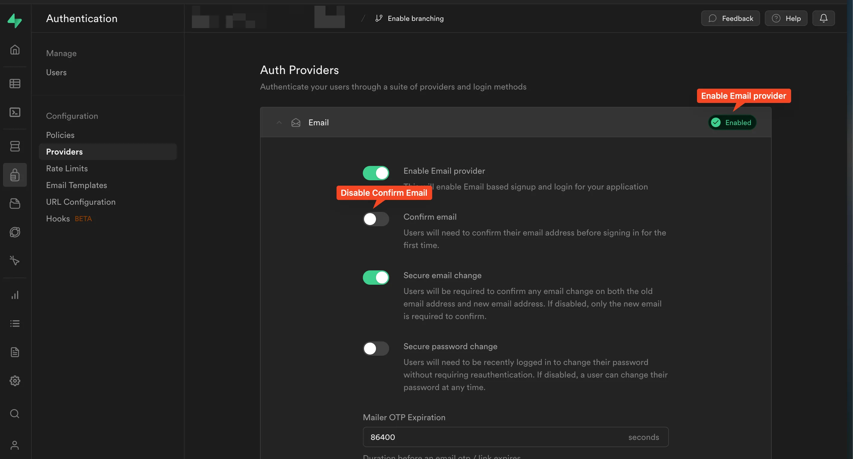 Email Provider Settings
